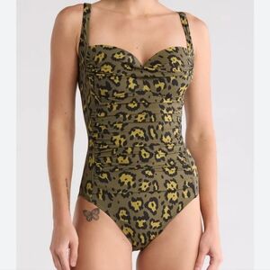 BETSEY JOHNSON Ruched One-Piece Swimsuit ANIMAL PRINT NWOT